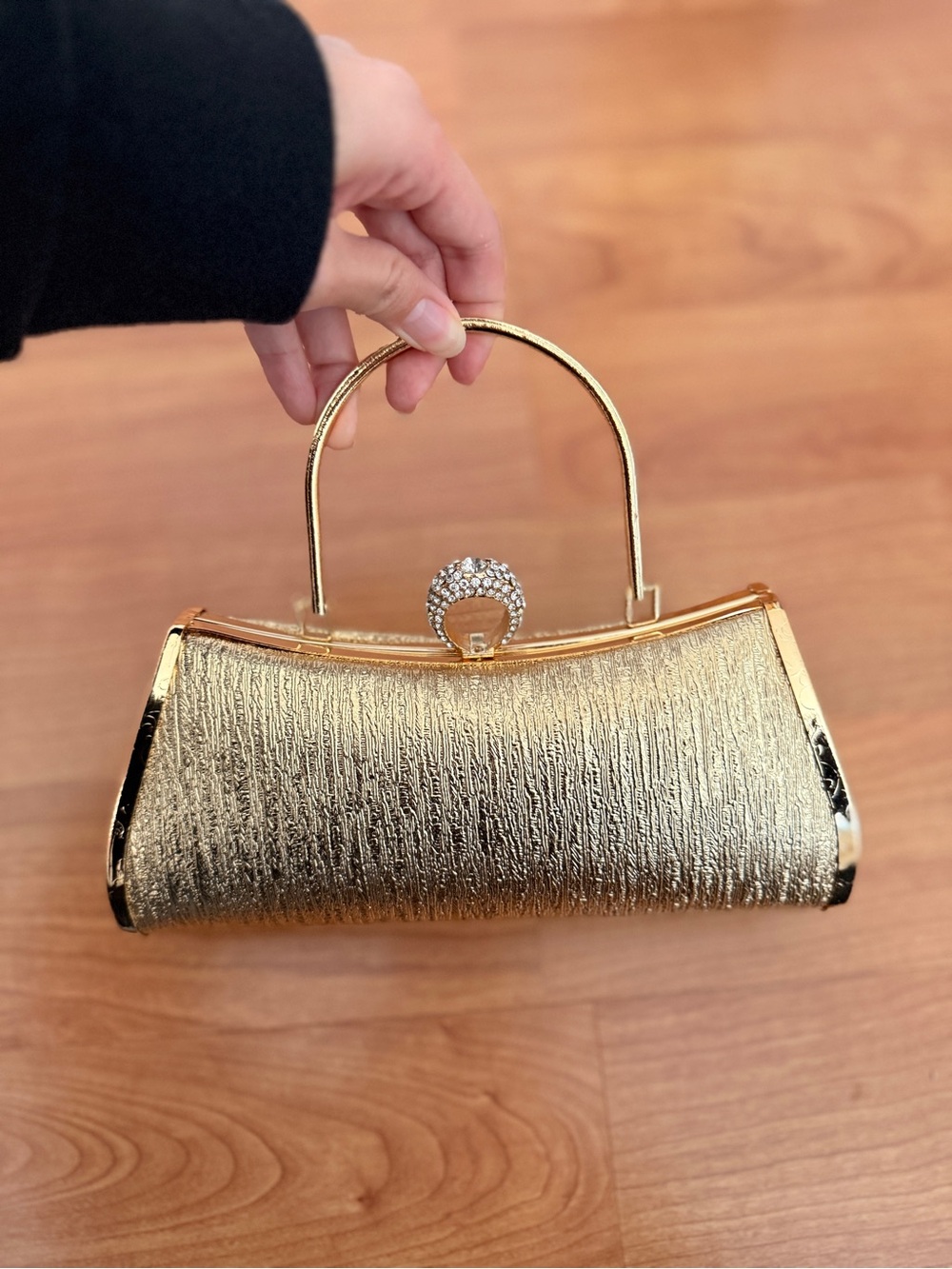 Gold Evening Clutch Handbag with Crystal Accent